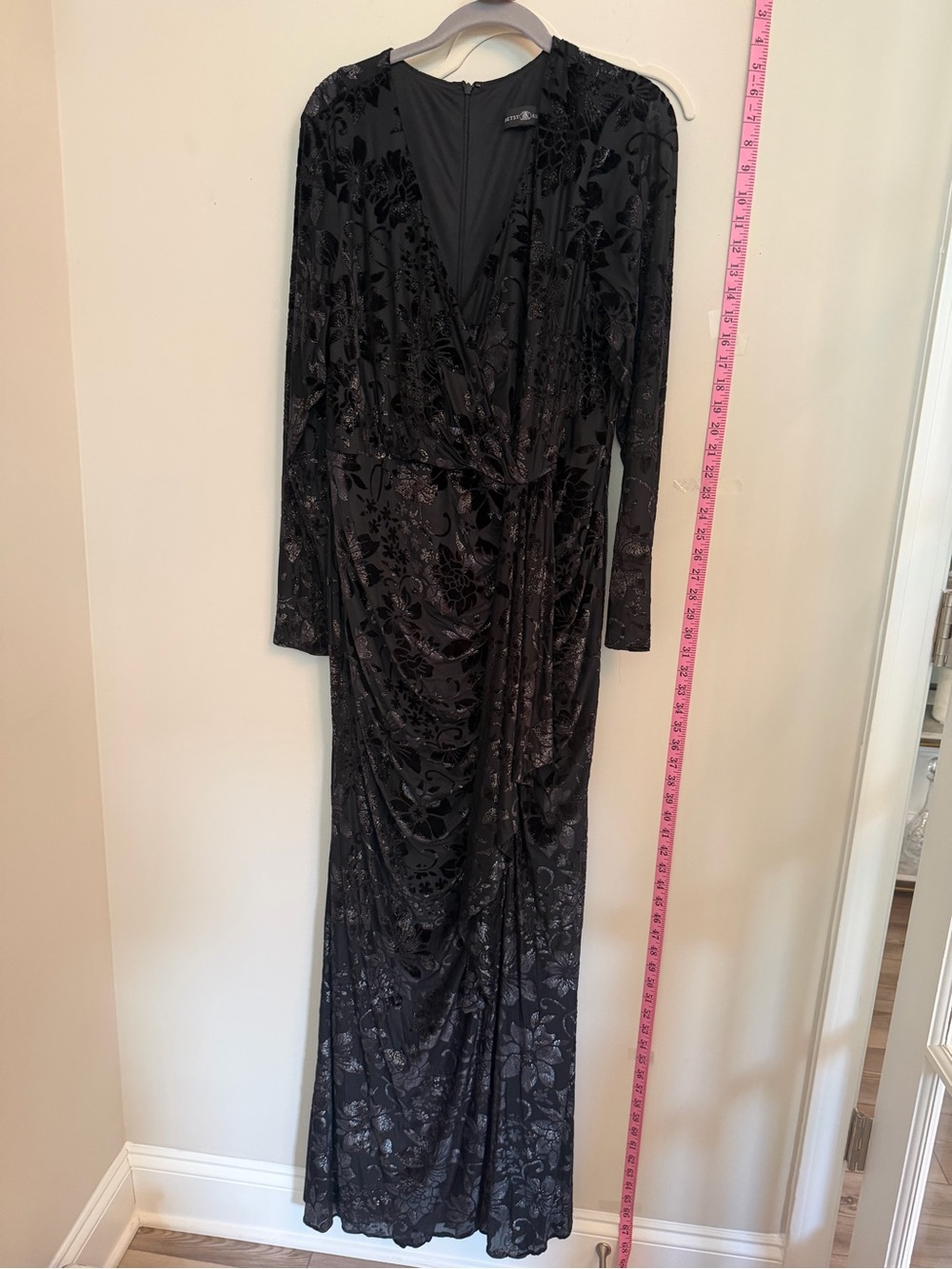 Betsy & Adam Black Velvet Embellished Evening Dress